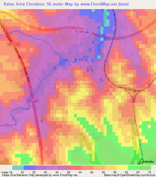 Kalaa Srira,Tunisia Elevation Map