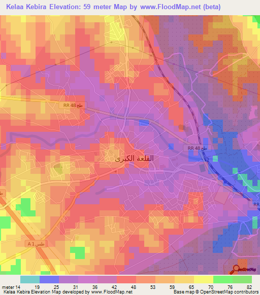 Kelaa Kebira,Tunisia Elevation Map