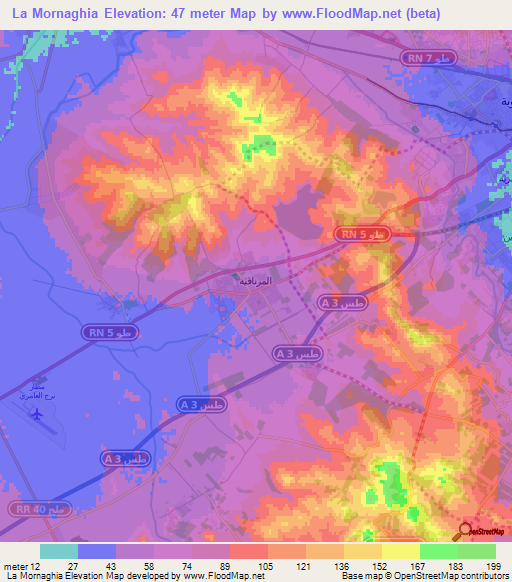 La Mornaghia,Tunisia Elevation Map
