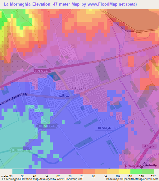 La Mornaghia,Tunisia Elevation Map