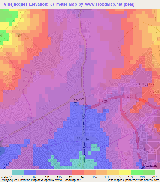 Villejacques,Tunisia Elevation Map