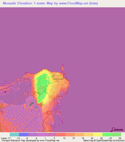 Monastir,Tunisia Elevation Map