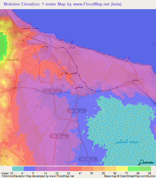 Moknine,Tunisia Elevation Map