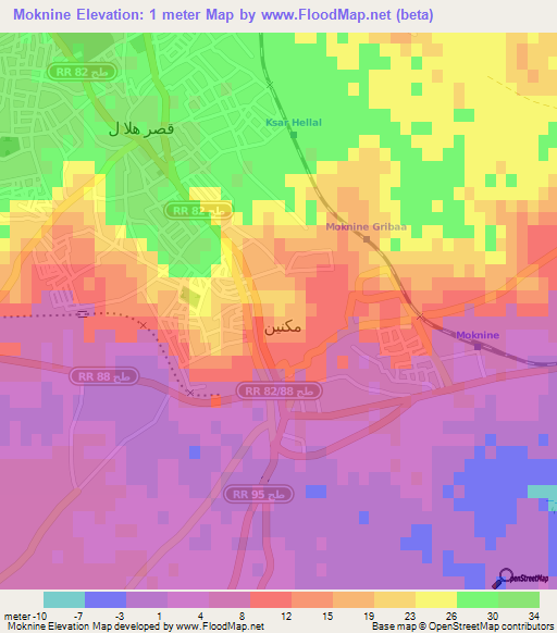 Moknine,Tunisia Elevation Map