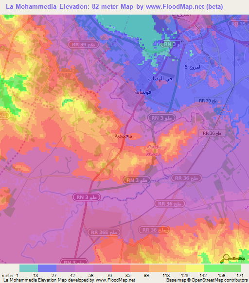 La Mohammedia,Tunisia Elevation Map