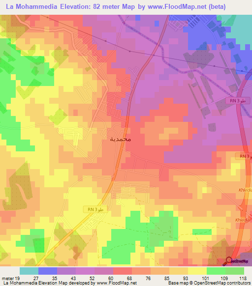 La Mohammedia,Tunisia Elevation Map