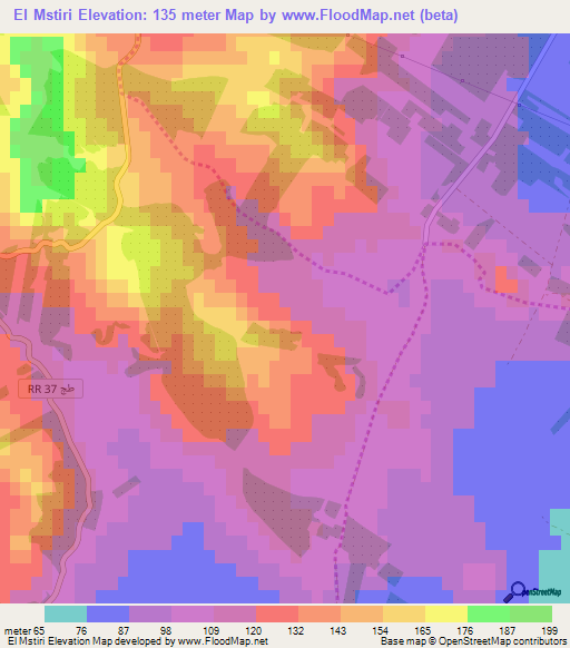 El Mstiri,Tunisia Elevation Map