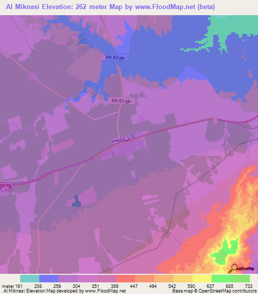 Al Miknasi,Tunisia Elevation Map