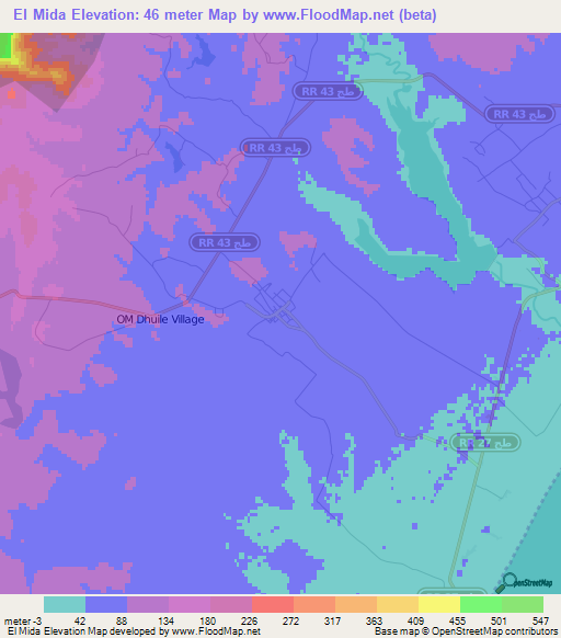 El Mida,Tunisia Elevation Map
