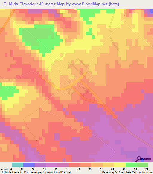 El Mida,Tunisia Elevation Map