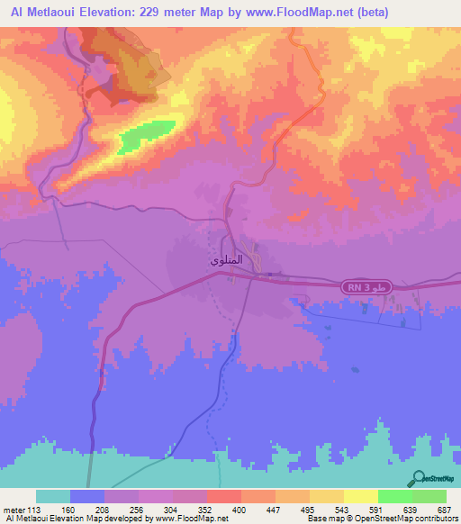 Al Metlaoui,Tunisia Elevation Map