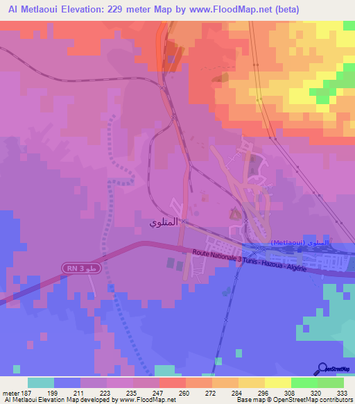 Al Metlaoui,Tunisia Elevation Map
