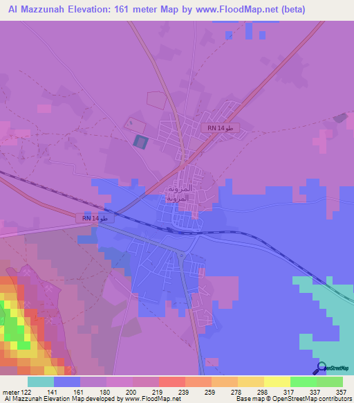 Al Mazzunah,Tunisia Elevation Map