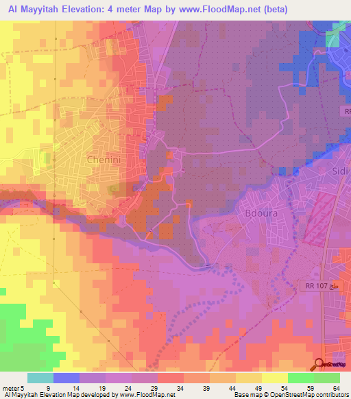 Al Mayyitah,Tunisia Elevation Map