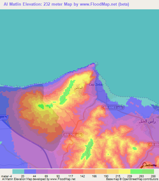 Al Matlin,Tunisia Elevation Map