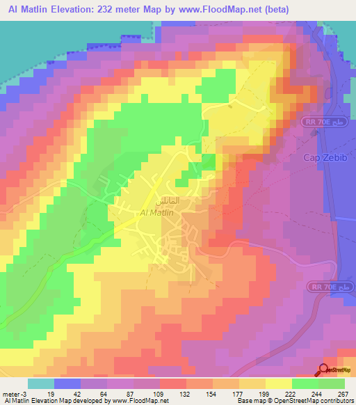Al Matlin,Tunisia Elevation Map