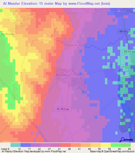 Al Masdur,Tunisia Elevation Map