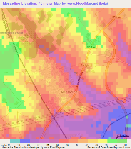 Messadine,Tunisia Elevation Map