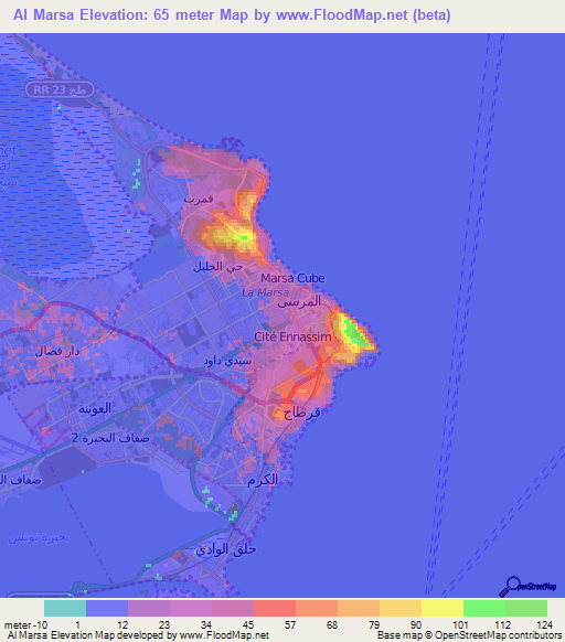 Al Marsa,Tunisia Elevation Map