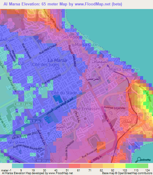 Al Marsa,Tunisia Elevation Map