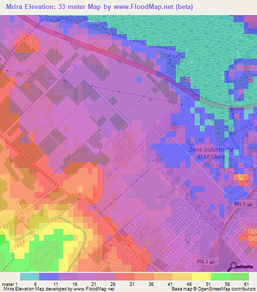 Mrira,Tunisia Elevation Map