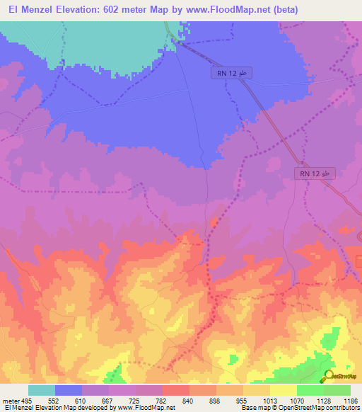 El Menzel,Tunisia Elevation Map