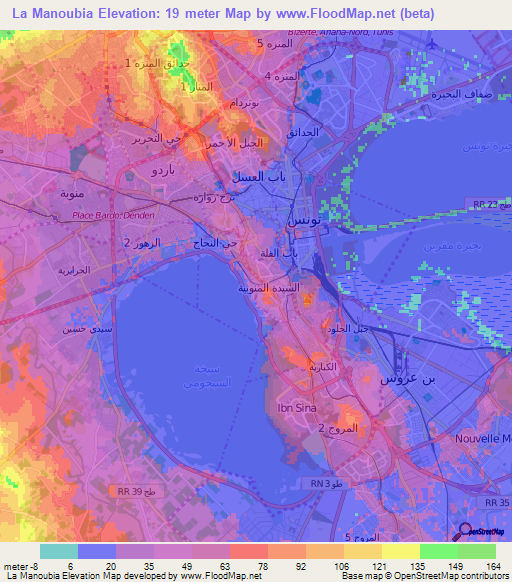 La Manoubia,Tunisia Elevation Map
