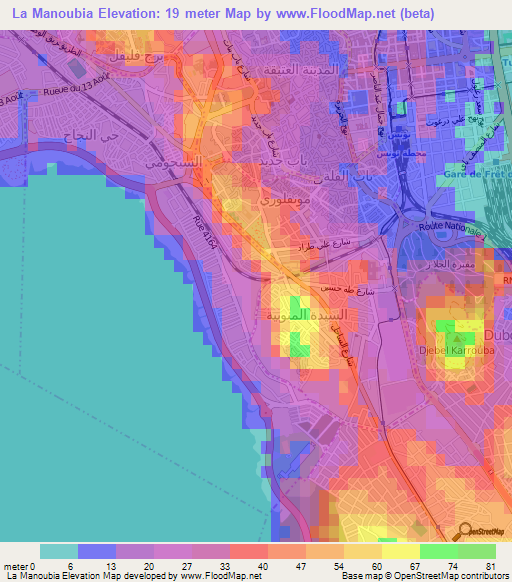La Manoubia,Tunisia Elevation Map