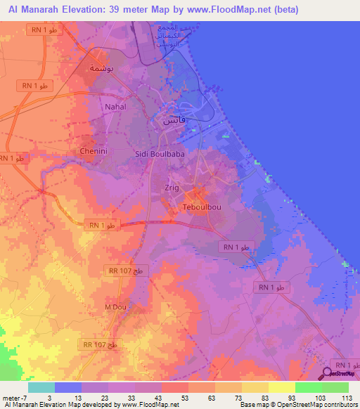 Al Manarah,Tunisia Elevation Map