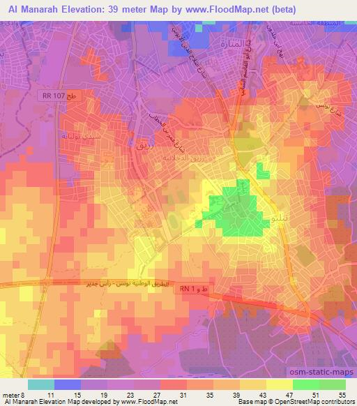 Al Manarah,Tunisia Elevation Map