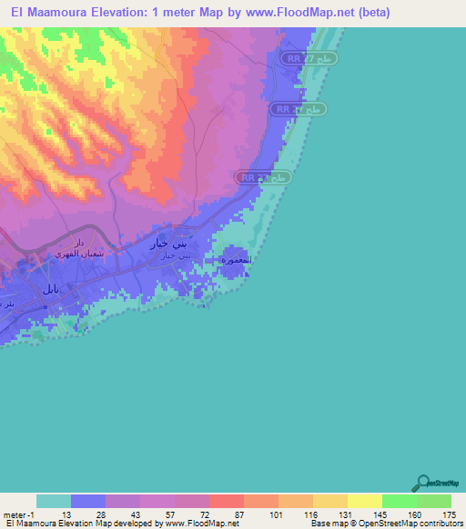 El Maamoura,Tunisia Elevation Map