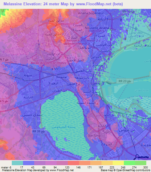 Melassine,Tunisia Elevation Map