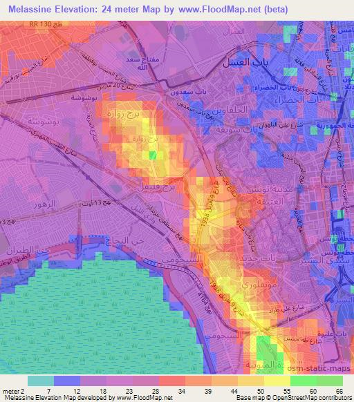 Melassine,Tunisia Elevation Map