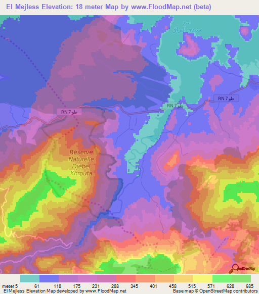 El Mejless,Tunisia Elevation Map