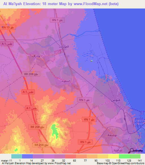 Al Ma'iyah,Tunisia Elevation Map