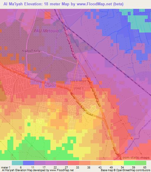 Al Ma'iyah,Tunisia Elevation Map