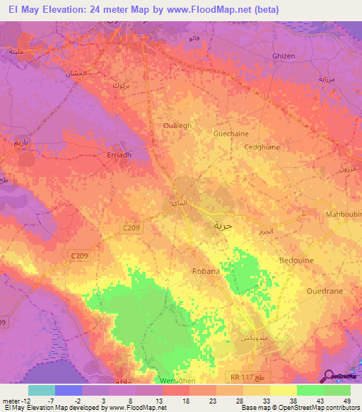 El May,Tunisia Elevation Map
