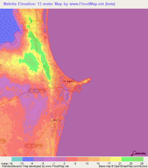 Mahdia,Tunisia Elevation Map