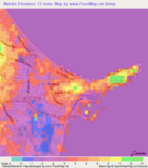 Mahdia,Tunisia Elevation Map
