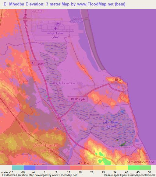 El Mhedba,Tunisia Elevation Map