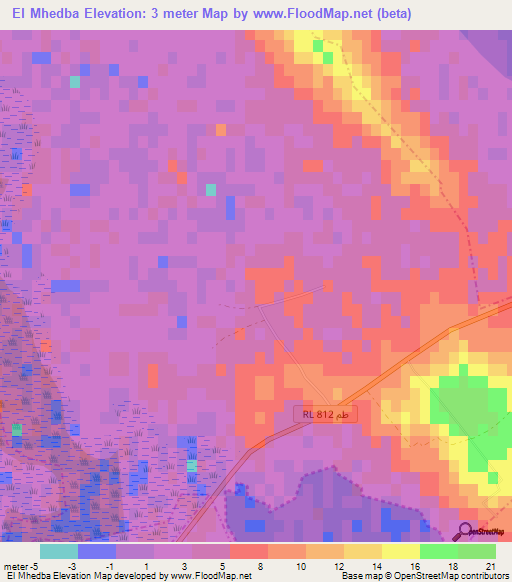 El Mhedba,Tunisia Elevation Map