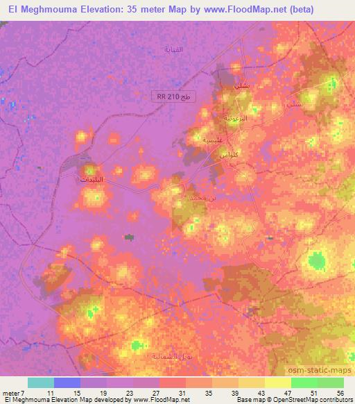 El Meghmouma,Tunisia Elevation Map