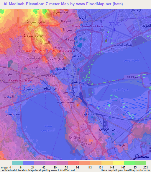 Al Madinah,Tunisia Elevation Map