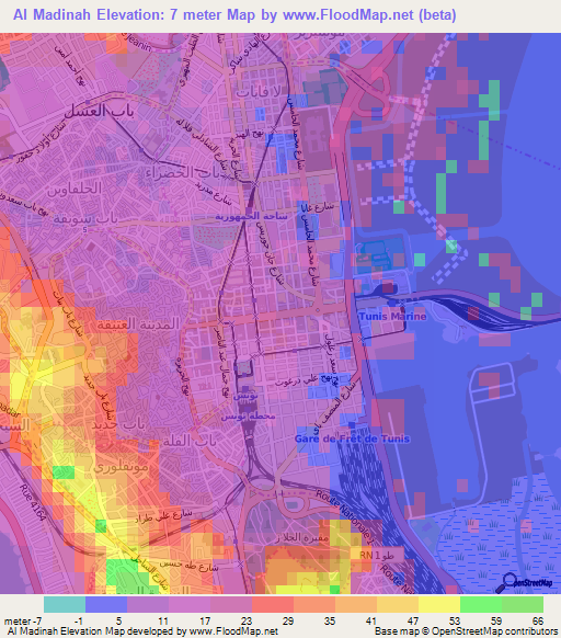 Al Madinah,Tunisia Elevation Map
