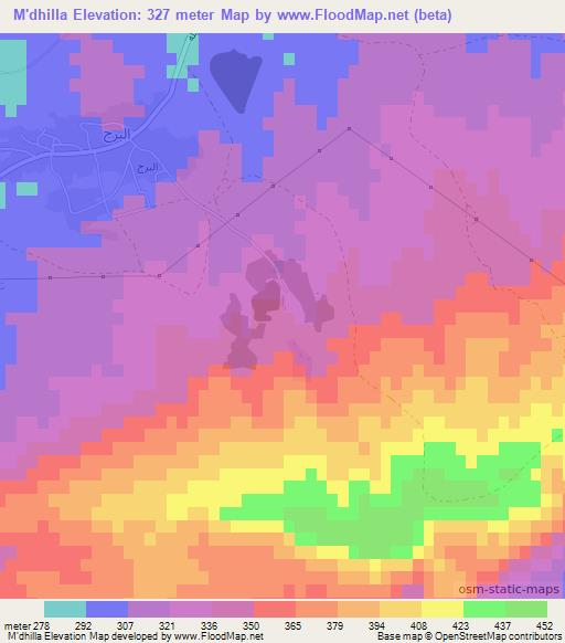 M'dhilla,Tunisia Elevation Map