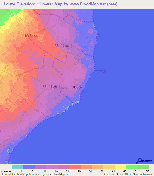 Louza,Tunisia Elevation Map