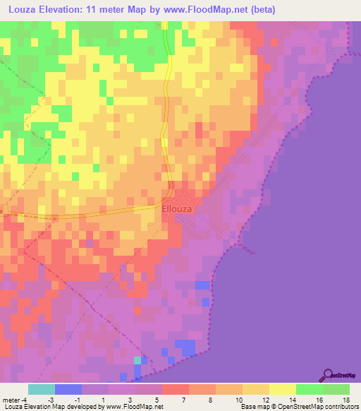 Louza,Tunisia Elevation Map