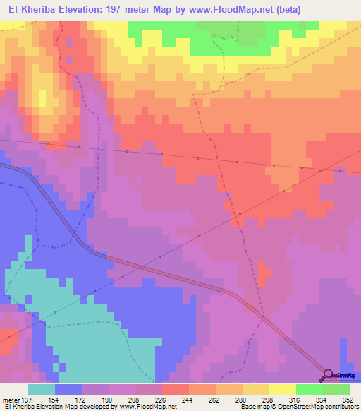 El Kheriba,Tunisia Elevation Map