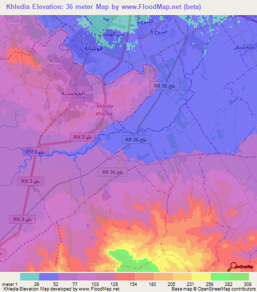 Khledia,Tunisia Elevation Map