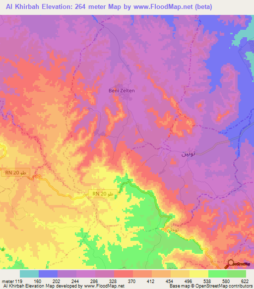Al Khirbah,Tunisia Elevation Map
